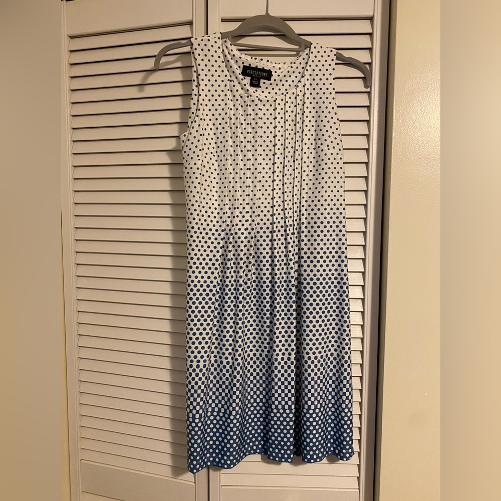 Perceptions Navy and White Gradient Polka Dot Midi Dress